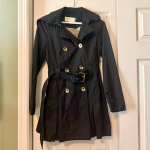 Black Double-Breasted Trench Coat with Belt - Women